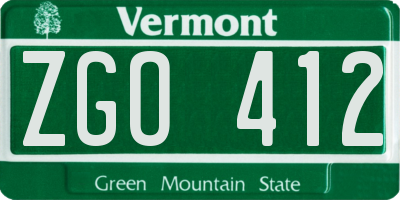VT license plate ZGO412