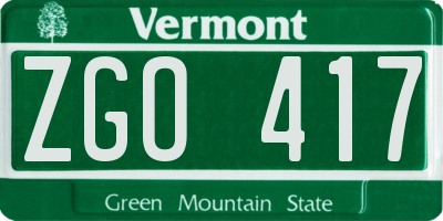 VT license plate ZGO417