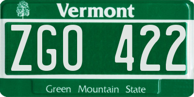 VT license plate ZGO422