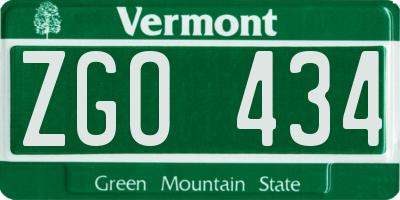 VT license plate ZGO434