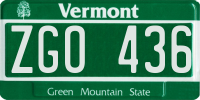 VT license plate ZGO436