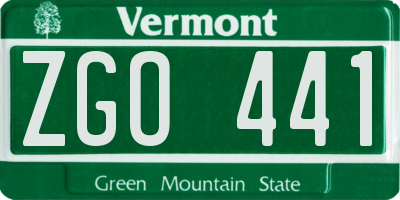 VT license plate ZGO441