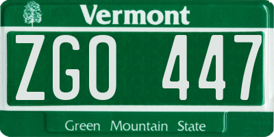 VT license plate ZGO447