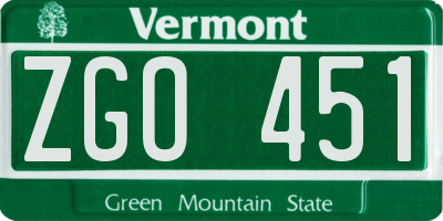 VT license plate ZGO451