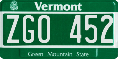 VT license plate ZGO452