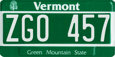 VT license plate ZGO457