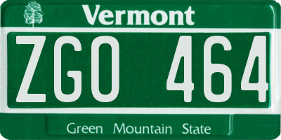 VT license plate ZGO464