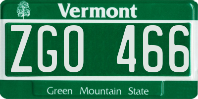 VT license plate ZGO466