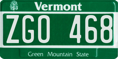 VT license plate ZGO468
