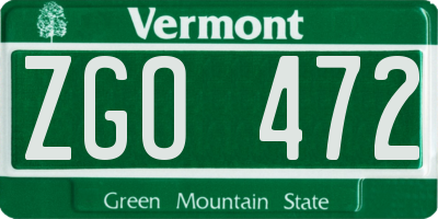 VT license plate ZGO472