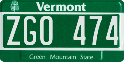 VT license plate ZGO474