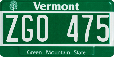 VT license plate ZGO475