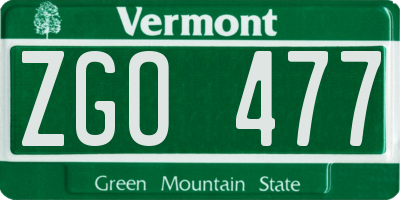 VT license plate ZGO477