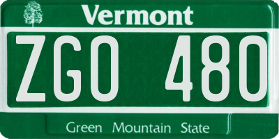 VT license plate ZGO480