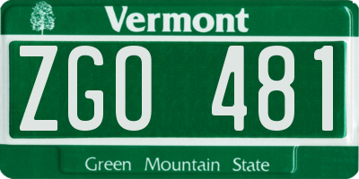 VT license plate ZGO481