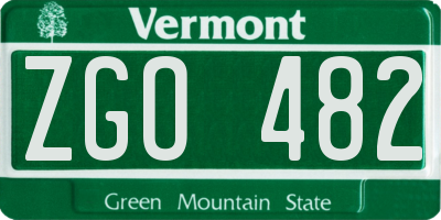 VT license plate ZGO482