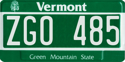 VT license plate ZGO485