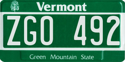 VT license plate ZGO492