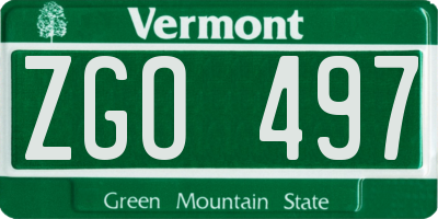 VT license plate ZGO497