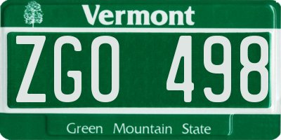 VT license plate ZGO498