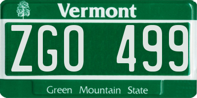VT license plate ZGO499