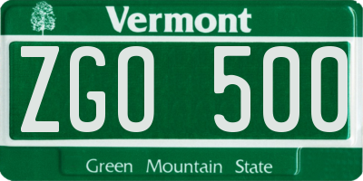 VT license plate ZGO500