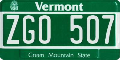 VT license plate ZGO507