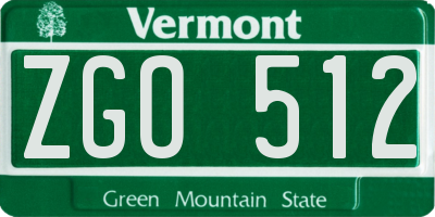 VT license plate ZGO512