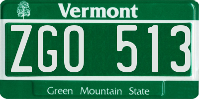 VT license plate ZGO513