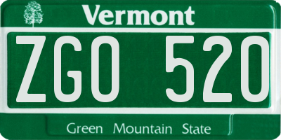 VT license plate ZGO520