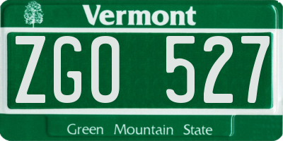 VT license plate ZGO527