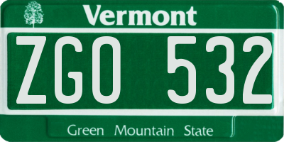 VT license plate ZGO532