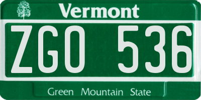 VT license plate ZGO536