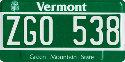 VT license plate ZGO538