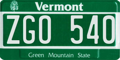 VT license plate ZGO540
