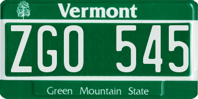 VT license plate ZGO545