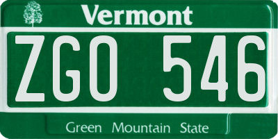 VT license plate ZGO546