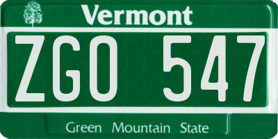 VT license plate ZGO547