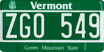 VT license plate ZGO549
