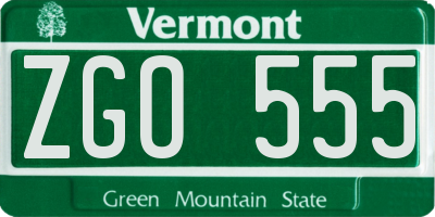 VT license plate ZGO555