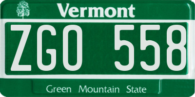 VT license plate ZGO558