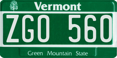 VT license plate ZGO560