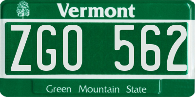 VT license plate ZGO562