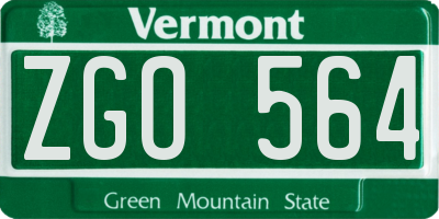 VT license plate ZGO564