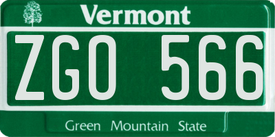 VT license plate ZGO566