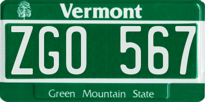 VT license plate ZGO567