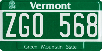 VT license plate ZGO568