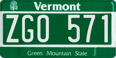 VT license plate ZGO571