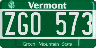 VT license plate ZGO573