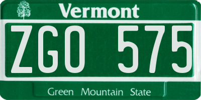 VT license plate ZGO575